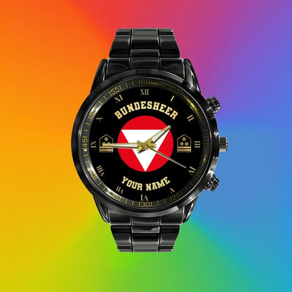 Personalized Austrian Soldier/ Veteran With Name And Rank Black Stainless Steel Watch - 17098560  - Gold Version