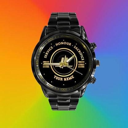 Personalized France Soldier/ Veteran With Name And Rank Black Stainless Steel Watch - 17114112 - Gold Version