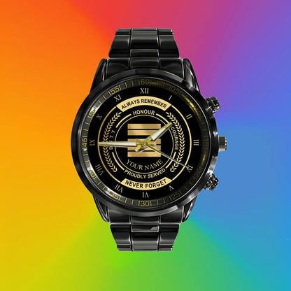 Personalized France Soldier/ Veteran With Name And Rank Black Stainless Steel Watch - 1709683201  - Gold Version