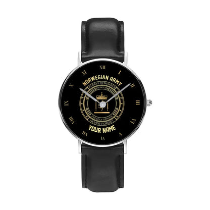 Personalized Norway Soldier/ Veteran With Name, Rank Black Stitched Leather Watch - 2803240001 - Gold Version