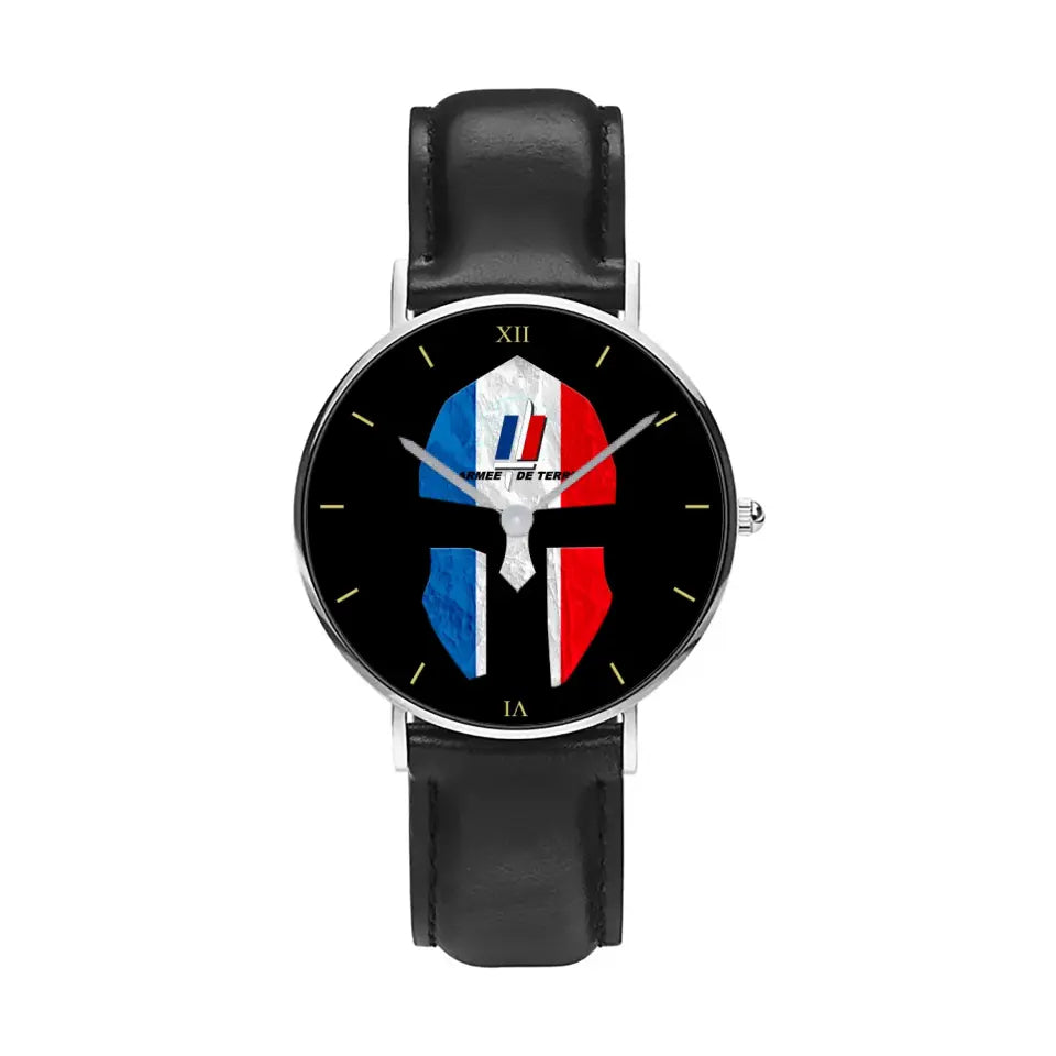 France Soldier/ Veteran  Black Stitched Leather Watch - 17116704
