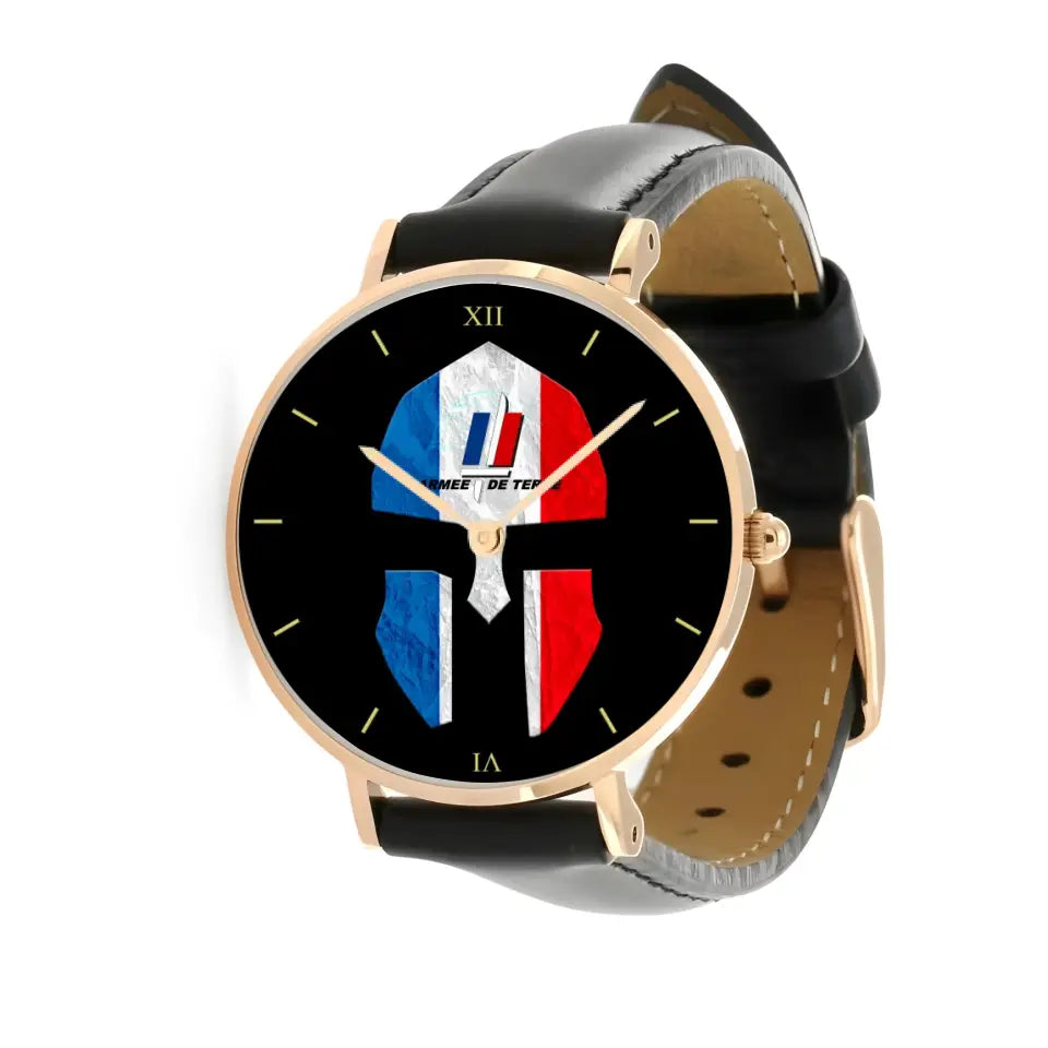 France Soldier/ Veteran  Black Stitched Leather Watch - 17116704