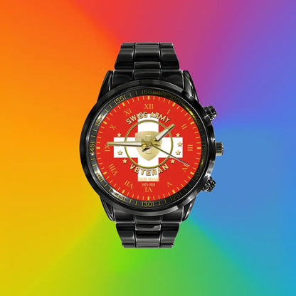 Personalized Swiss Soldier/ Veteran With Name And Rank Black Stainless Steel Watch - 17120160 - Gold Version
