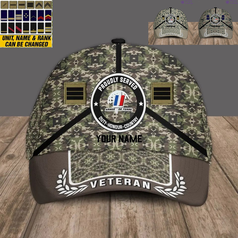 Personalized Rank And Name France Soldier/Veterans Camo Baseball Cap - 17121888
