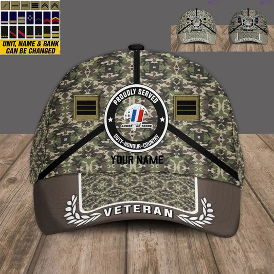 Personalized Rank And Name France Soldier/Veterans Camo Baseball Cap - 17121888