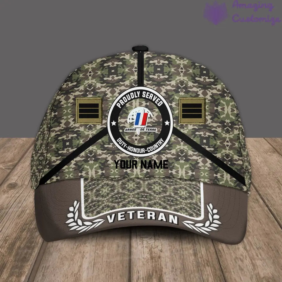 Personalized Rank And Name France Soldier/Veterans Camo Baseball Cap - 17121888