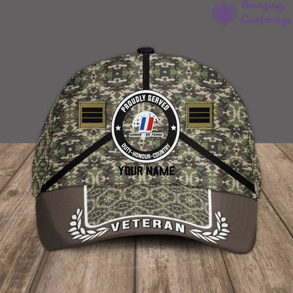 Personalized Rank And Name France Soldier/Veterans Camo Baseball Cap - 17121888