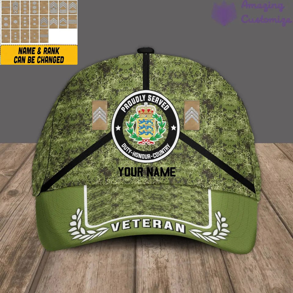 Personalized Rank And Name Denmark Soldier/Veterans Camo Baseball Cap - 04042401