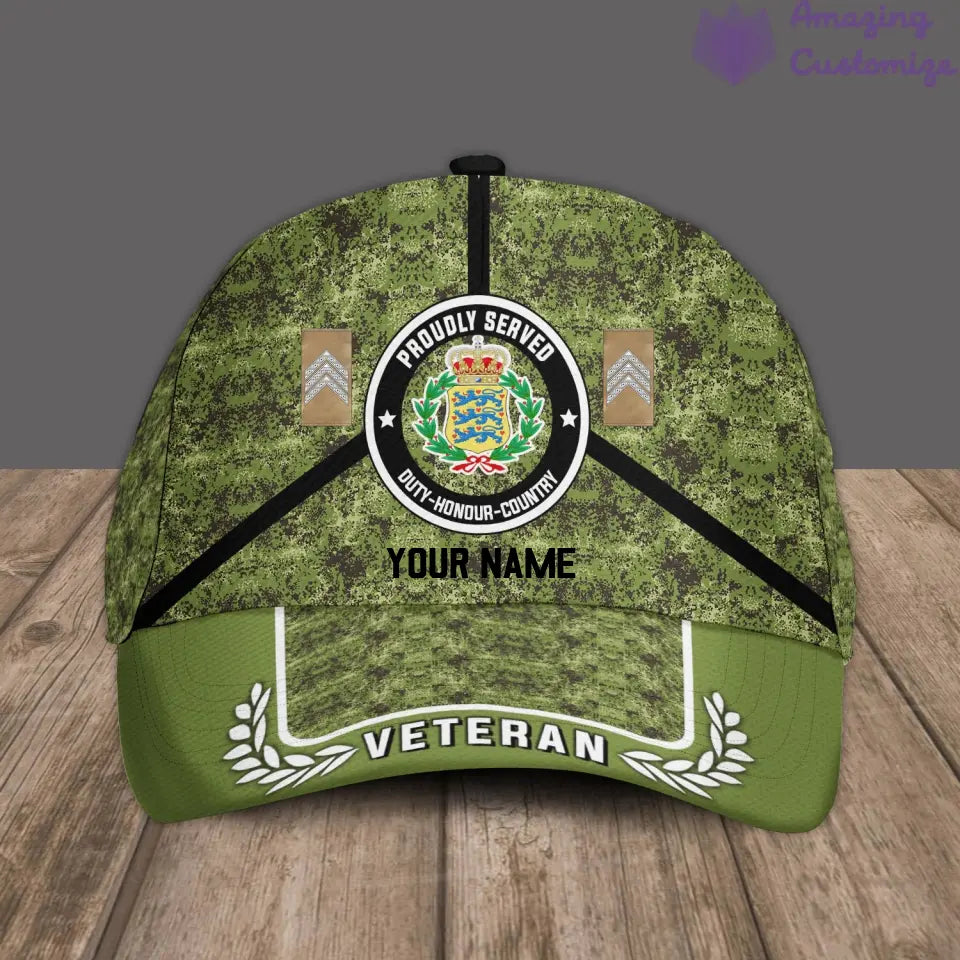 Personalized Rank And Name Denmark Soldier/Veterans Camo Baseball Cap - 04042401