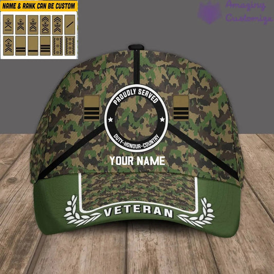 Personalized Rank And Name Swiss Soldier/Veterans Camo Baseball Cap - 04042401