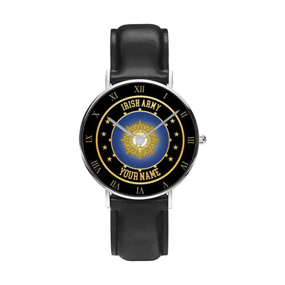 Personalized Ireland Soldier/ Veteran With Name Black Stitched Leather Watch - 17122752 - Gold Version