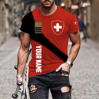 Personalisiertes T-Shirt „Schweizer Soldat/Veteran“ mit Namen und Rang, 3D-Rundumdruck – 08042401QA