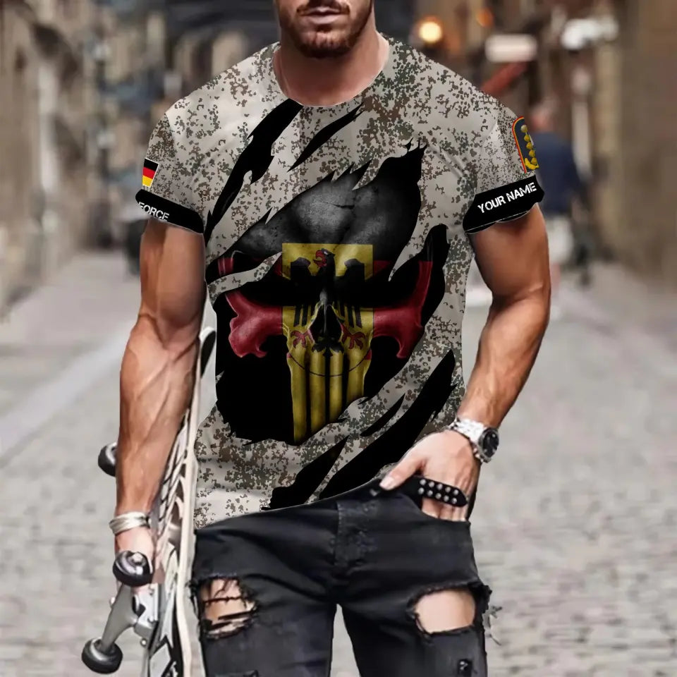T-shirt personnalisé Allemagne avec nom et grade soldat/vétéran imprimé sur toute la surface - 08042402QA