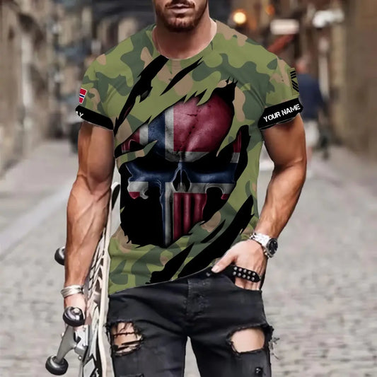T-shirt personnalisé soldat/vétéran norvégien avec nom et grade imprimé en 3D sur toute la surface - 08042402QA