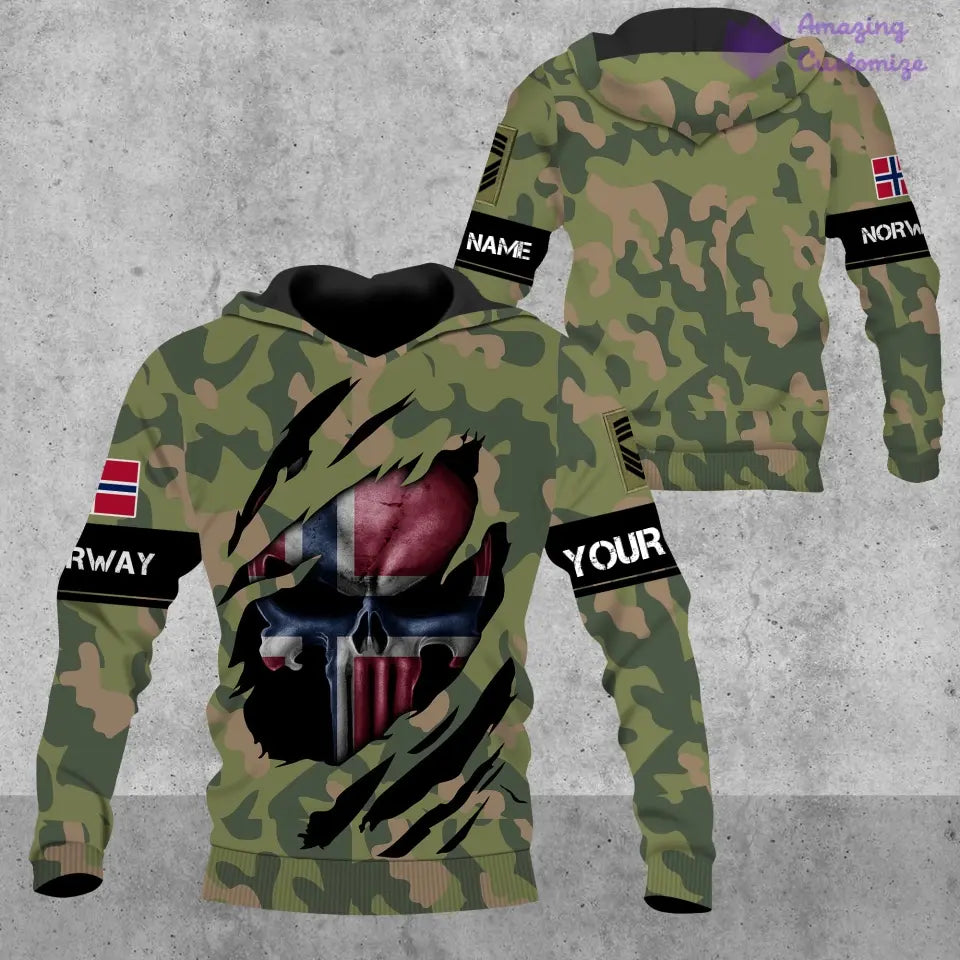 T-shirt personnalisé soldat/vétéran norvégien avec nom et grade imprimé en 3D sur toute la surface - 08042402QA