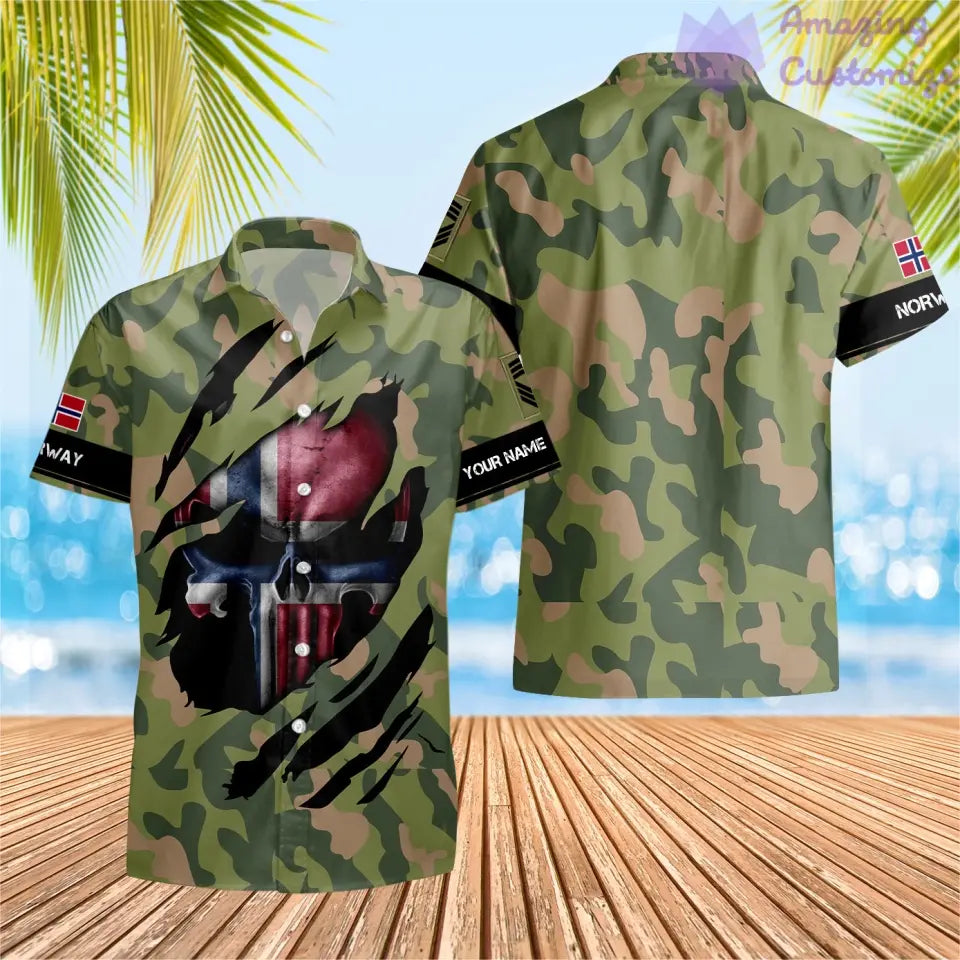 T-shirt personnalisé soldat/vétéran norvégien avec nom et grade imprimé en 3D sur toute la surface - 08042402QA