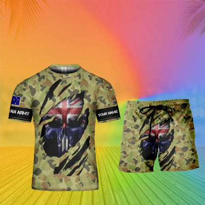 Personalized Australia Soldier/ Veteran Camo With Name And Rank Combo T-Shirt + Short 3D Printed  - 17125344
