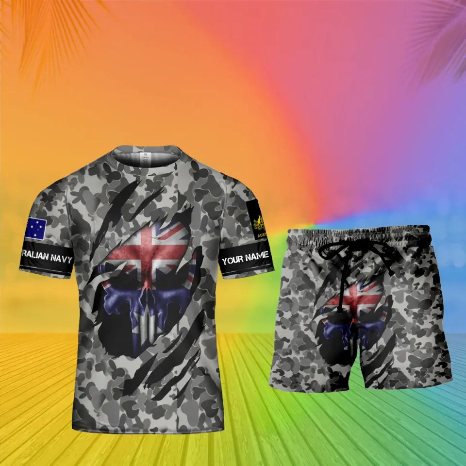 Personalized Australia Soldier/ Veteran Camo With Name And Rank Combo T-Shirt + Short 3D Printed  - 17125344