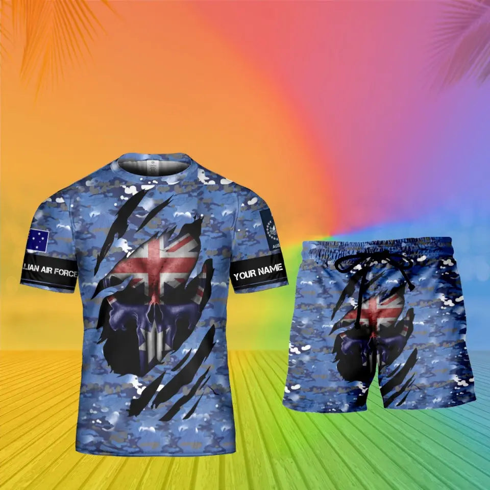 Personalized Australia Soldier/ Veteran Camo With Name And Rank Combo T-Shirt + Short 3D Printed  - 17125344