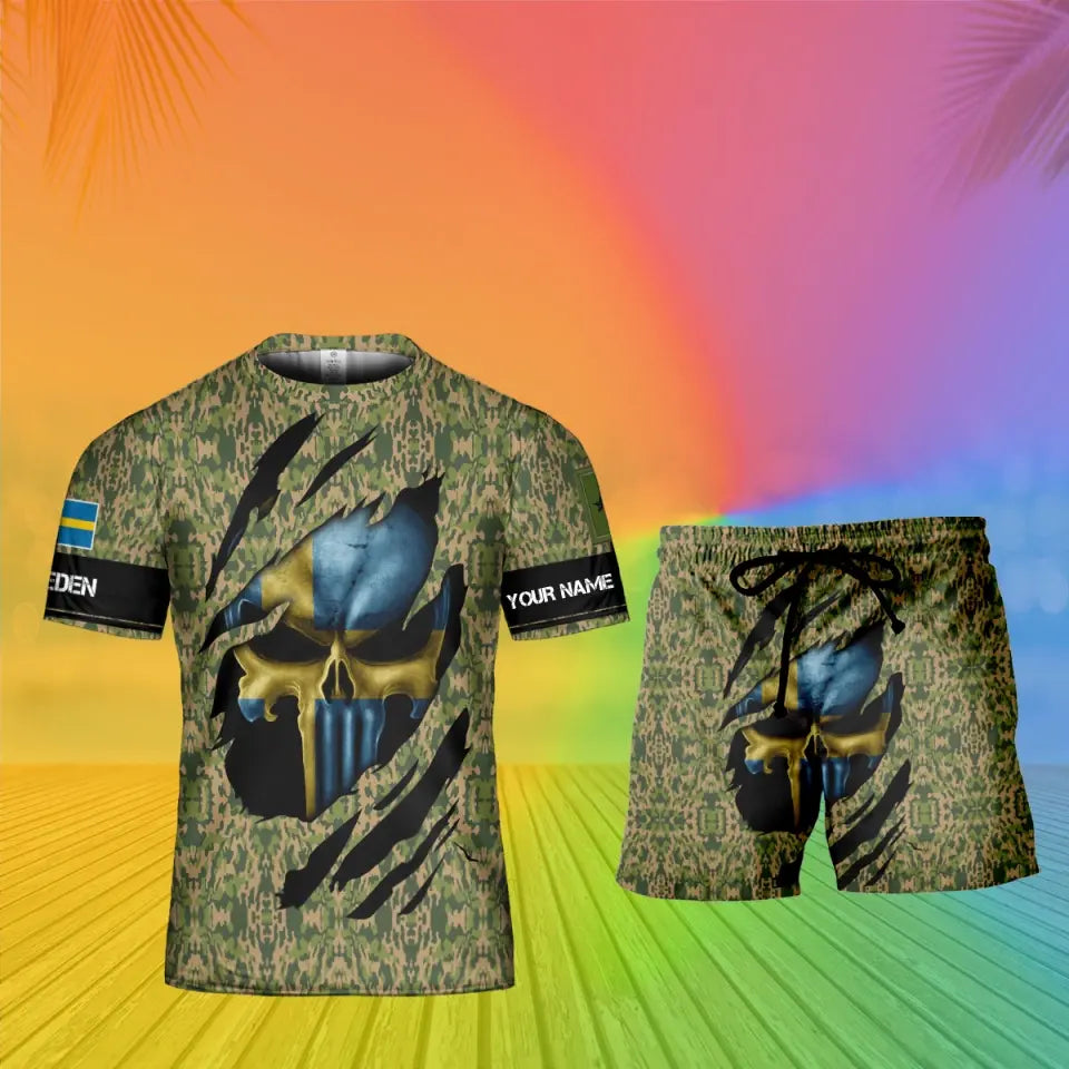 Personalized Sweden Soldier/ Veteran Camo With Name And Rank Combo T-Shirt + Short 3D Printed  - 08042402QA