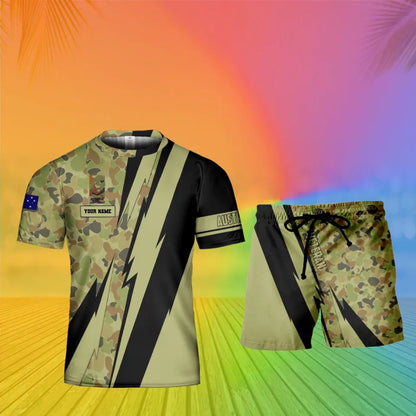 Personalized Australia Soldier/ Veteran Camo With Name And Rank Combo T-Shirt + Short 3D Printed  - 17095968
