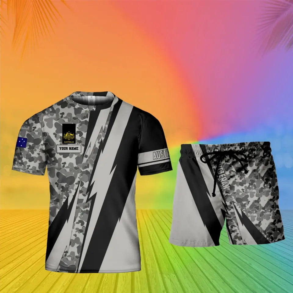 Personalized Australia Soldier/ Veteran Camo With Name And Rank Combo T-Shirt + Short 3D Printed  - 17095968