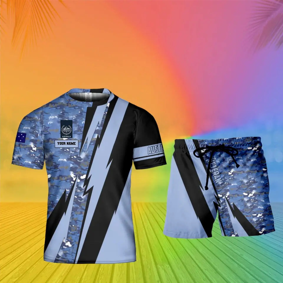 Personalized Australia Soldier/ Veteran Camo With Name And Rank Combo T-Shirt + Short 3D Printed  - 17095968