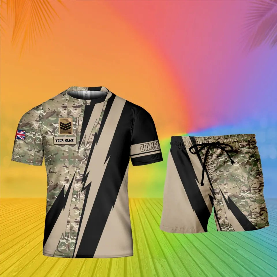 Personalized UK Soldier/ Veteran Camo With Name And Rank Combo T-Shirt + Short 3D Printed  - 0503240001QA