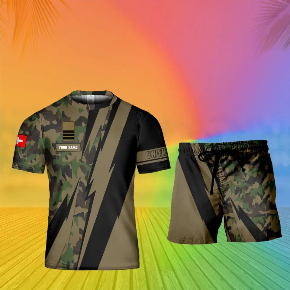 Personalized Swiss Soldier/ Veteran Camo With Name And Rank Combo T-Sh ...