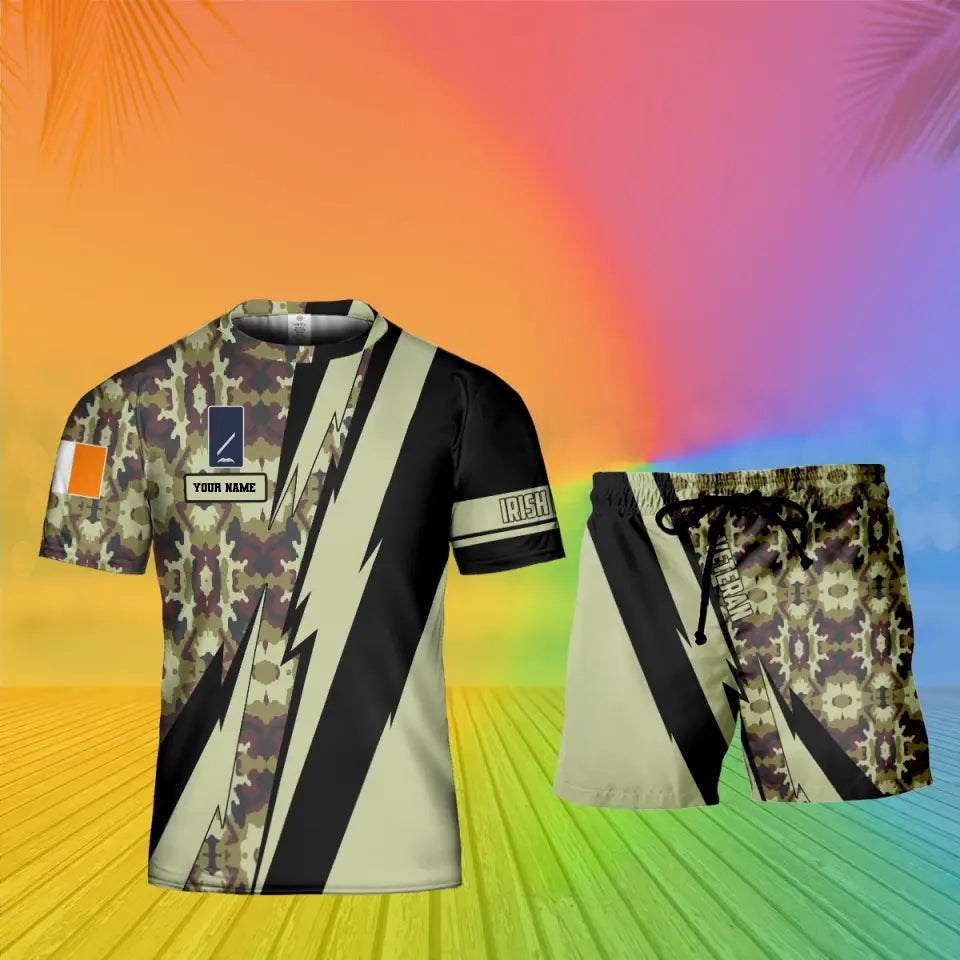 Personalized Ireland Soldier/ Veteran Camo With Name And Rank Combo T-Shirt + Short 3D Printed  - 17121024