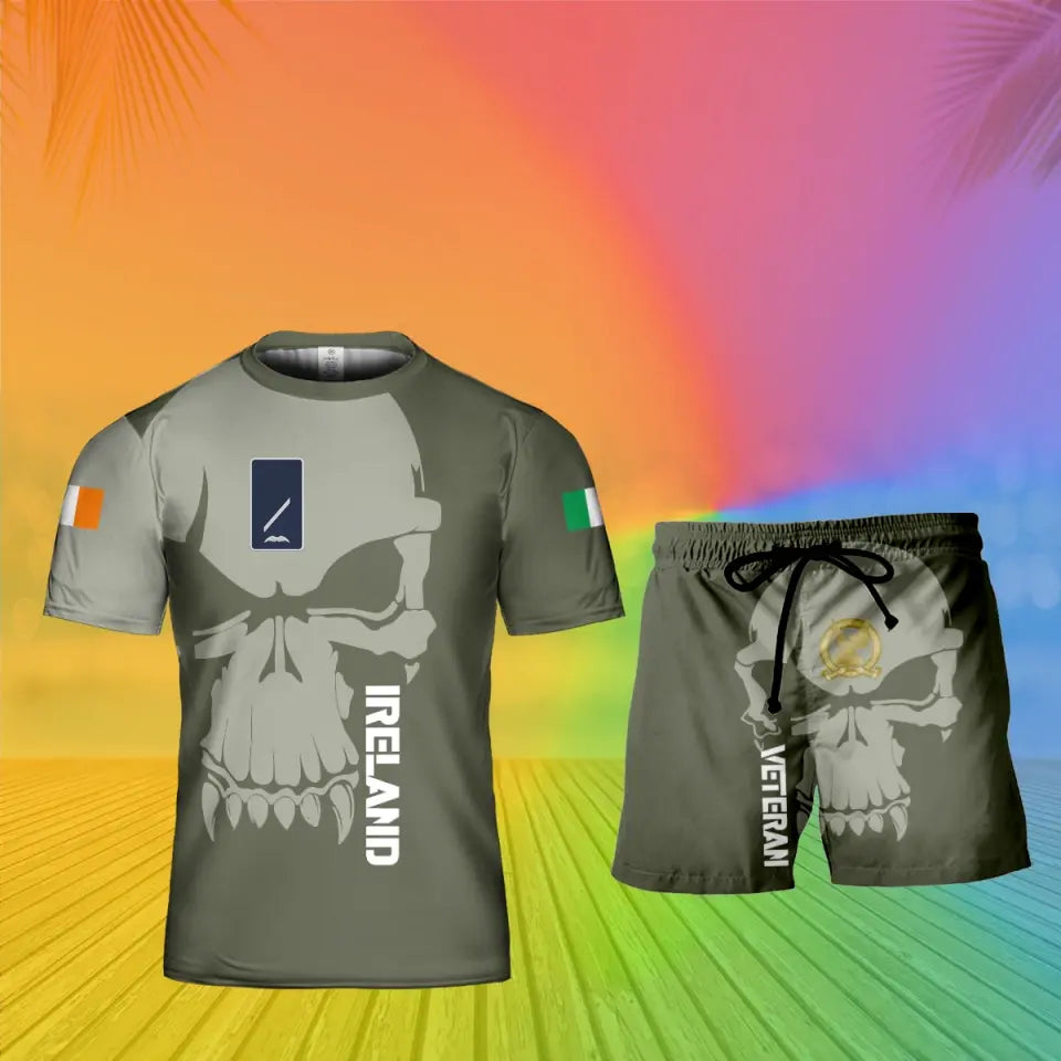 Personalized Ireland Soldier/ Veteran Camo With  Rank Combo T-Shirt + Short 3D Printed  - 17121024