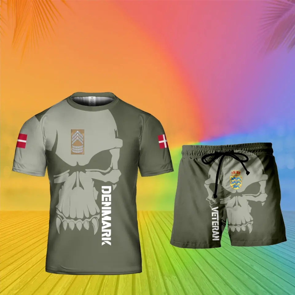 Personalized Denmark Soldier/ Veteran Camo With  Rank Combo T-Shirt + Short 3D Printed - 17121024