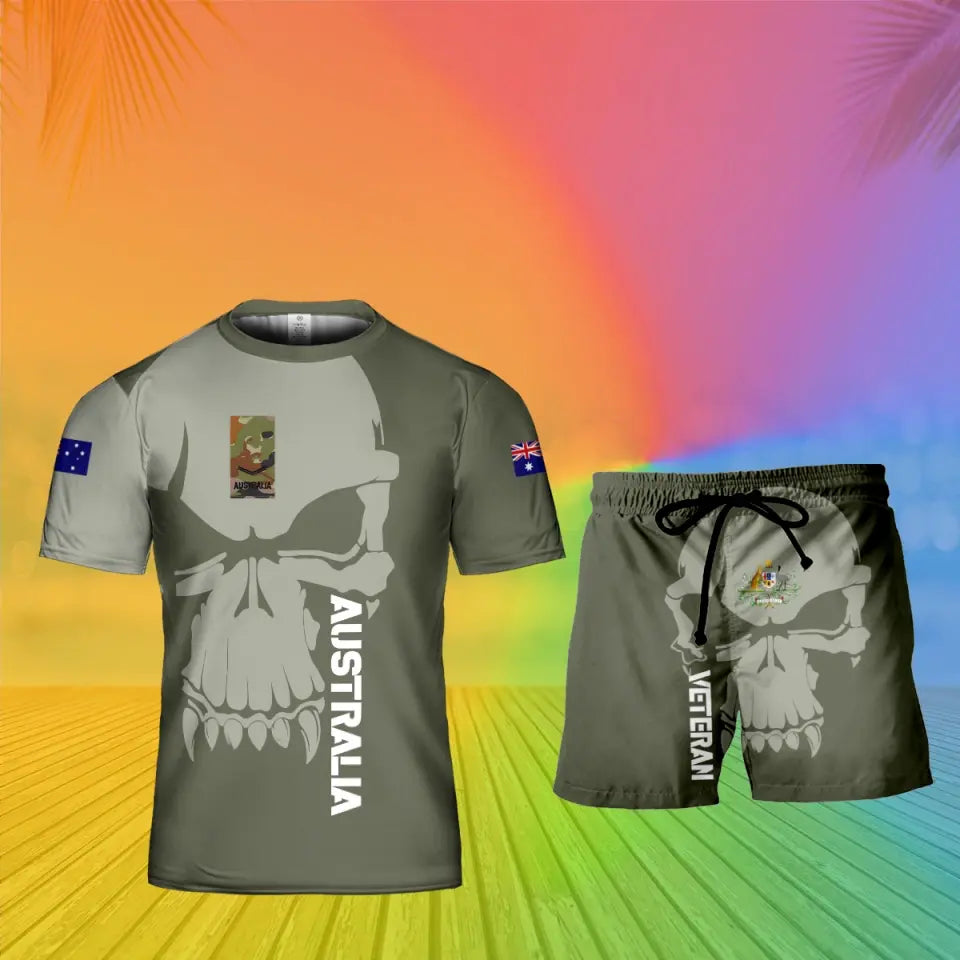 Personalized Australia Soldier/ Veteran Camo With Rank Combo T-Shirt + Short 3D Printed  - 17129664