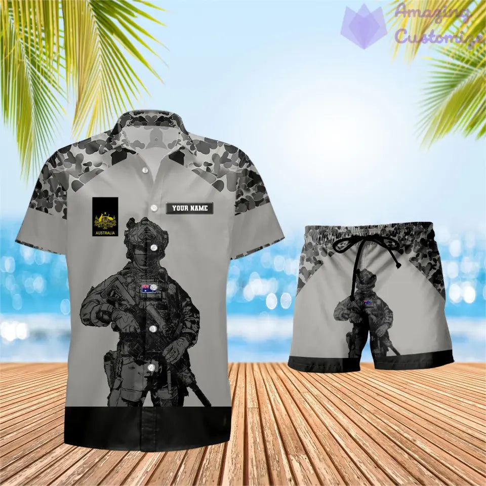 Personalized Australia Soldier/ Veteran Camo With Rank Combo Hawaii Shirt + Short 3D Printed - 0512230001QA