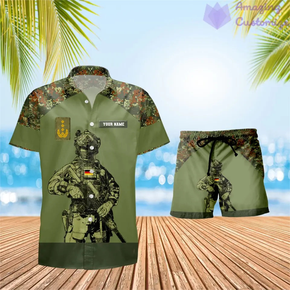 Personalized Germany Soldier/ Veteran Camo With Rank Combo Hawaii Shirt + Short 3D Printed - 0512230001QA