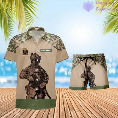 Personalized UK Soldier/ Veteran Camo With Rank Combo Hawaii Shirt + Short 3D Printed - 0512230001QA