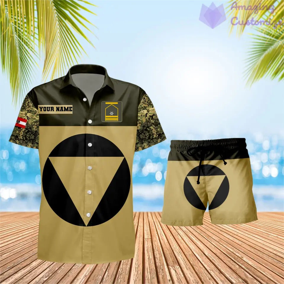 Personalized Austria Soldier/ Veteran Camo With Rank Combo Hawaii Shirt + Short 3D Printed - 0906230001QA