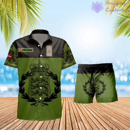 Personalized Denmark Soldier/ Veteran Camo With Rank Combo Hawaii Shirt + Short 3D Printed - 0906230001QA
