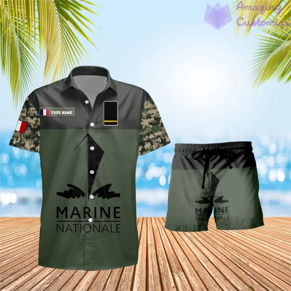 Personalized France Soldier/ Veteran Camo With Rank Combo Hawaii Shirt + Short 3D Printed - 0906230001QA