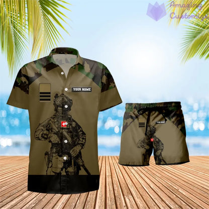 Personalized Swiss Soldier/ Veteran Camo With Rank Combo Hawaii Shirt + Short 3D Printed - 1212230001QA