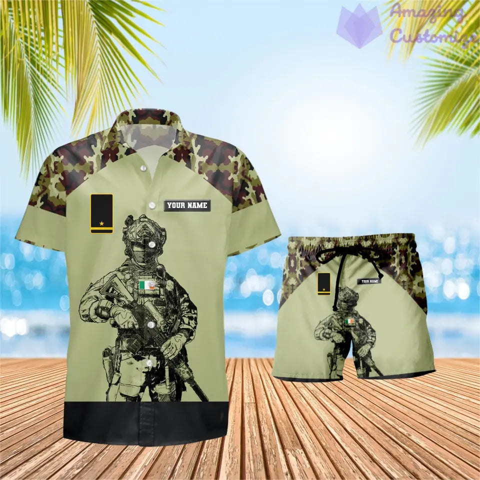 Personalized Ireland Soldier/ Veteran Camo With Rank Combo Hawaii Shirt + Short 3D Printed - 17023392