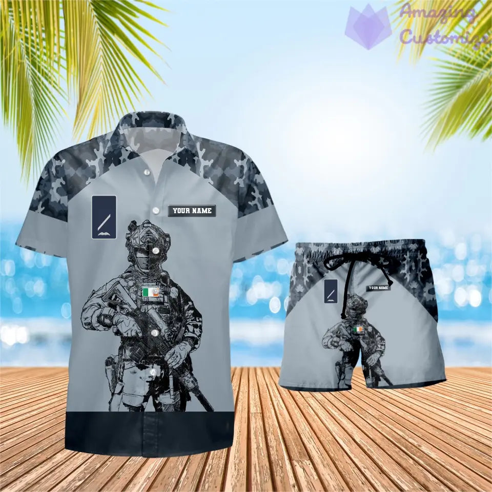 Personalized Ireland Soldier/ Veteran Camo With Rank Combo Hawaii Shirt + Short 3D Printed - 1212230001QA