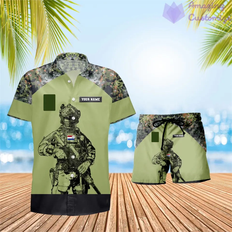 Personalized Netherlands Soldier/ Veteran Camo With Rank Combo Hawaii Shirt + Short 3D Printed - 1212230001QA