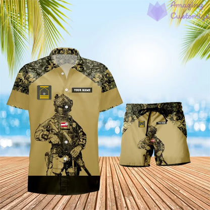 Personalized Austria Soldier/ Veteran Camo With Rank Combo Hawaii Shirt + Short 3D Printed - 1212230001QA