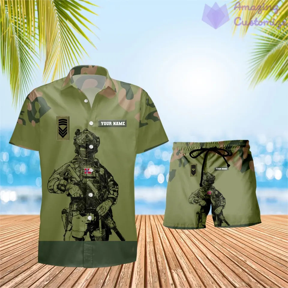 Personalized Norway Soldier/ Veteran Camo With Rank Combo Hawaii Shirt + Short 3D Printed - 1212230001QA