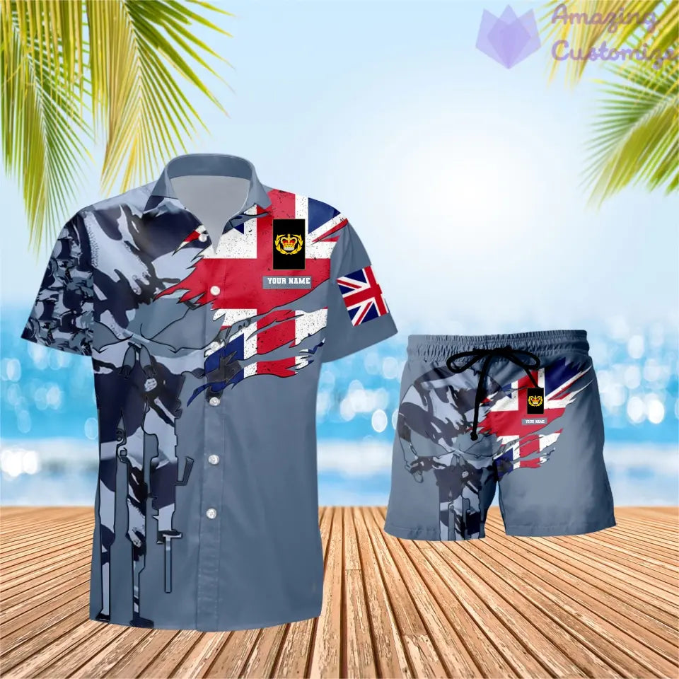 Personalized UK Soldier/ Veteran Camo With Rank Combo Hawaii Shirt + Short 3D Printed - 1011230001QA