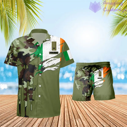 Personalized Ireland Soldier/ Veteran Camo With Rank Combo Hawaii Shirt + Short 3D Printed - 16989696