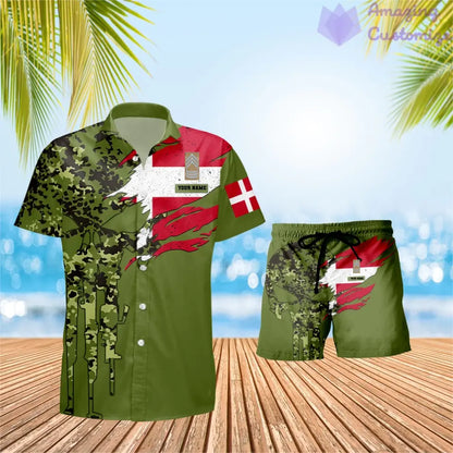 Personalized Denmark Soldier/ Veteran Camo With Rank Combo Hawaii Shirt + Short 3D Printed - 16989696