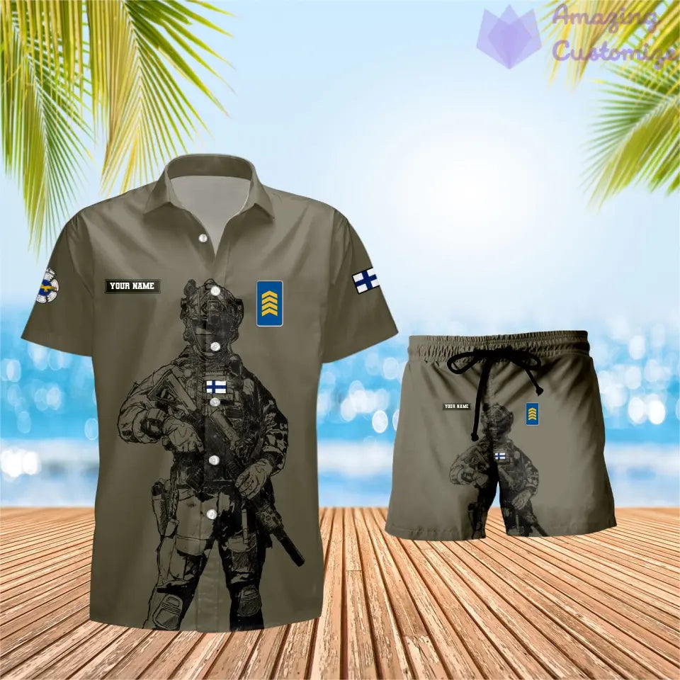 Personalized Finland Soldier/ Veteran Camo With Rank Combo Hawaii Shirt + Short 3D Printed - 17042401QA
