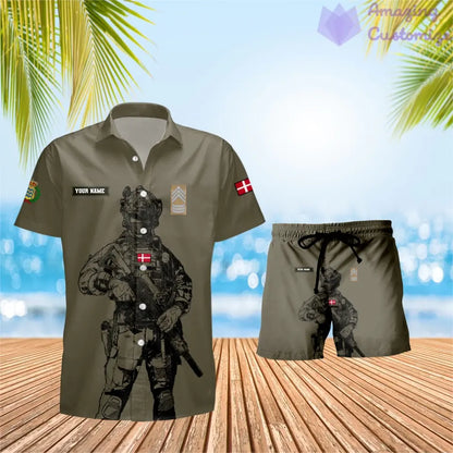 Personalized Denmark Soldier/ Veteran Camo With Rank Combo Hawaii Shirt + Short 3D Printed - 17133120